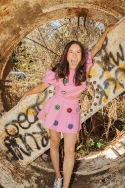 Queen Of Sparkles 3D Pink Smiley Poof Top