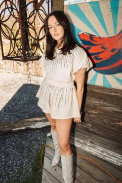 Queen Of Sparkles Beige Rhinestone Burst Swing Short