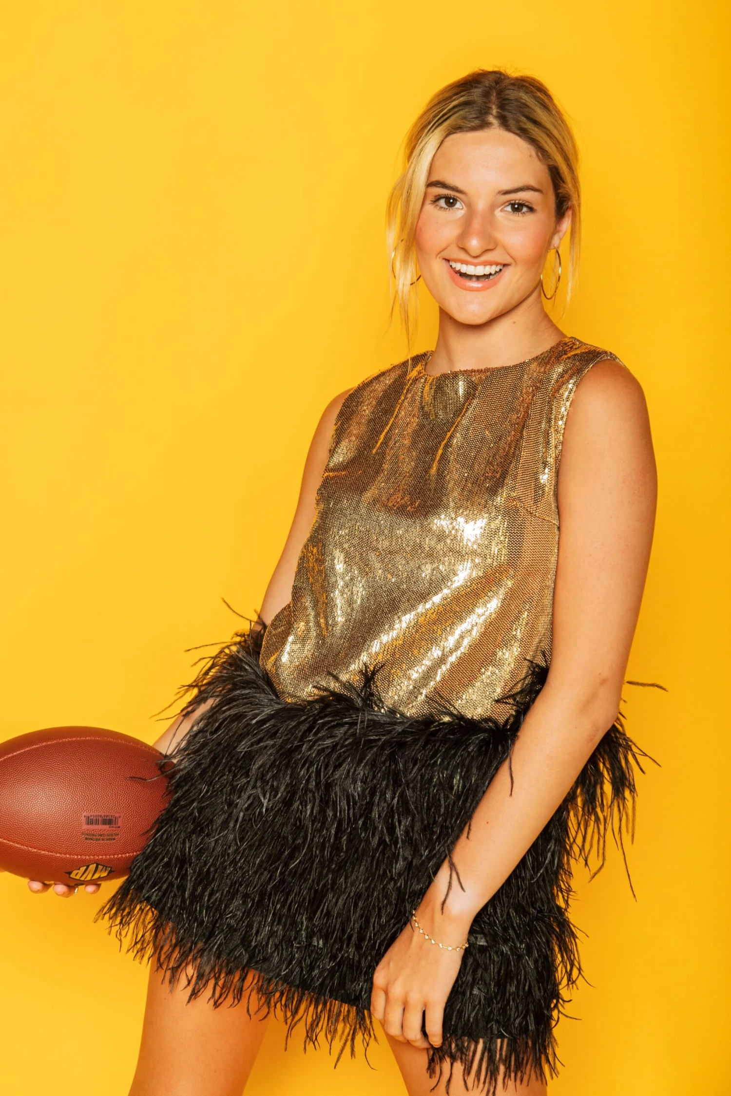 Queen Of Sparkles Gold Sequin Tank With Black Feathers - Image 2