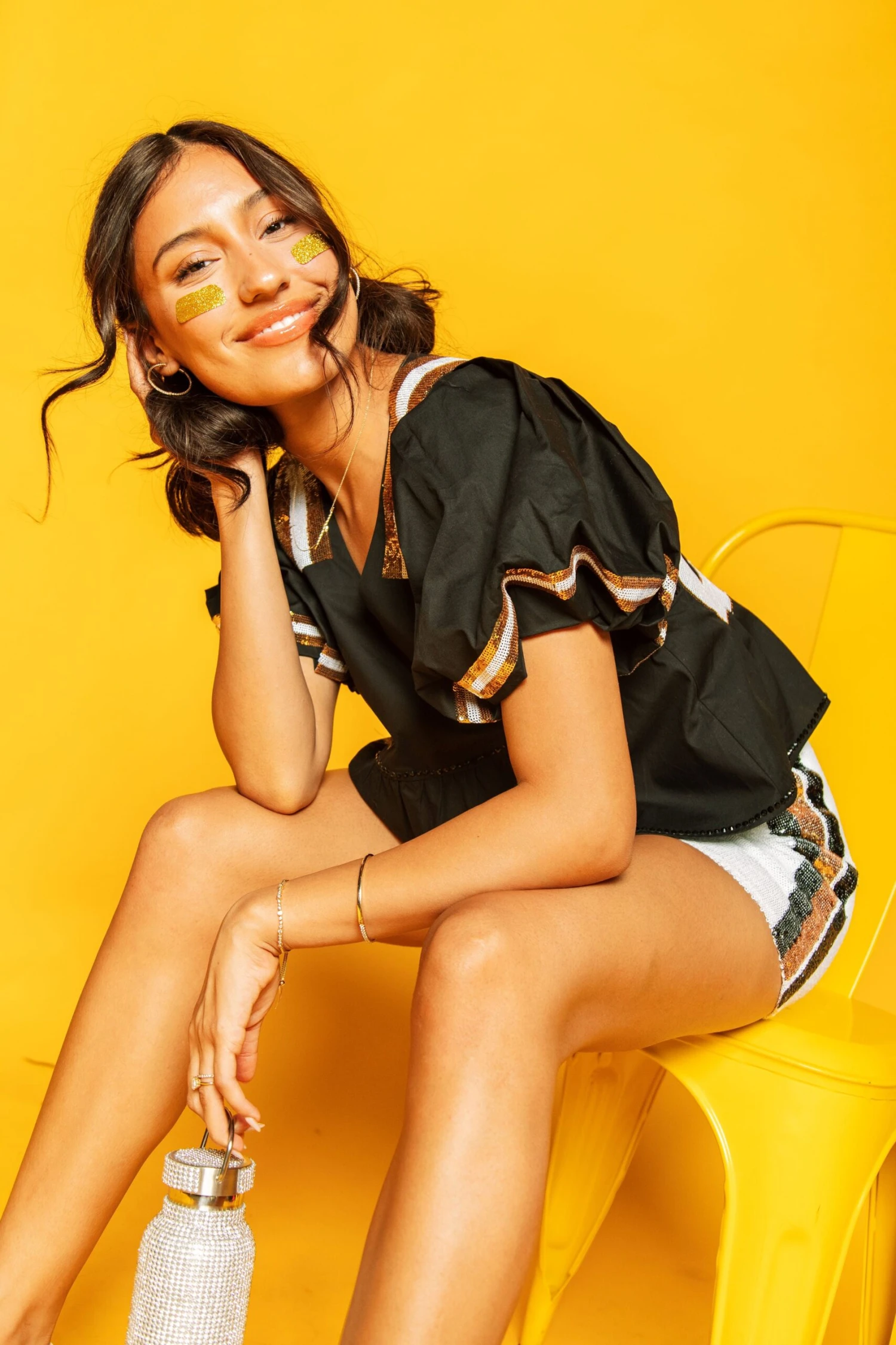 Queen Of Sparkles Black & Gold QOS Jersey Peplum Top - Image 3