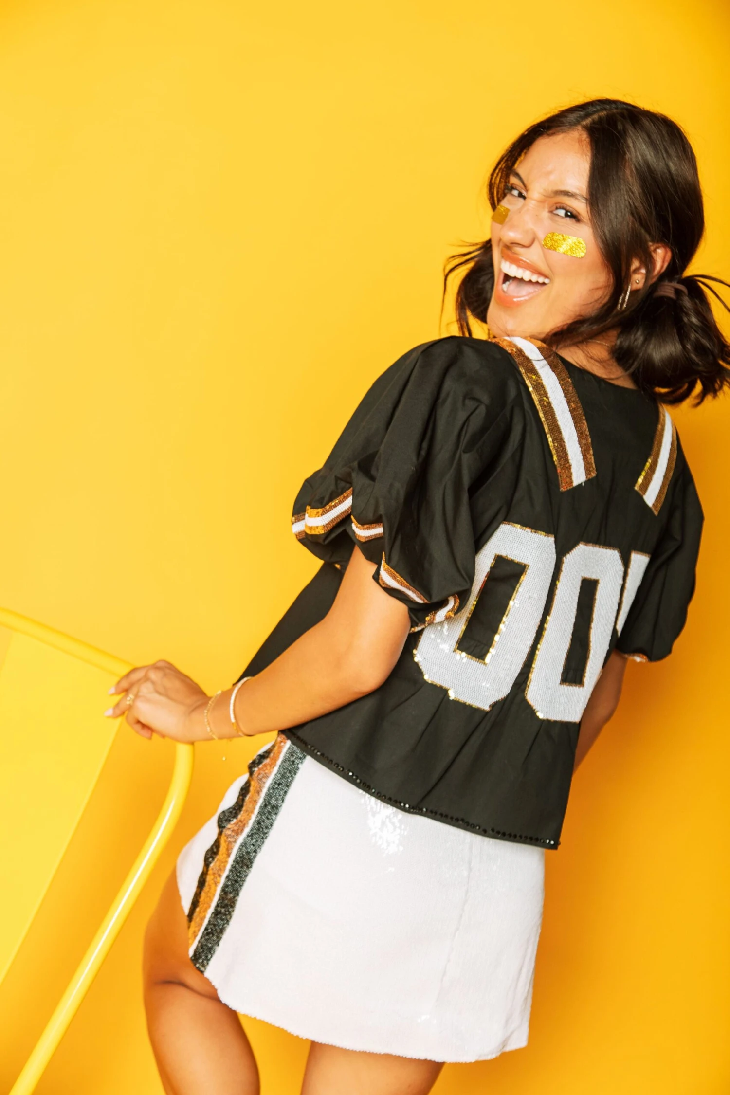 Queen Of Sparkles Black & Gold QOS Jersey Peplum Top - Image 2