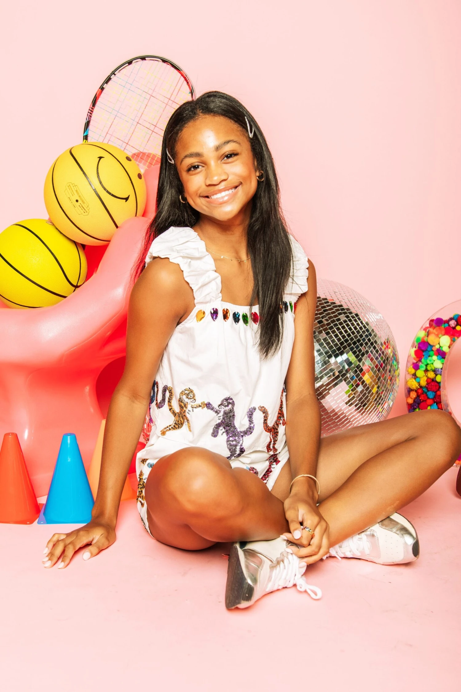 Queen Of Sparkles White Rainbow Wavy Tiger Tank