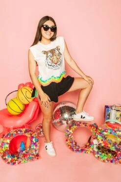 Queen Of Sparkles White & Rainbow Wavy Tiger Sweater