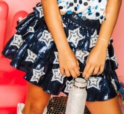 Queen Of Sparkles Navy Star Tiered Sequin Skirt
