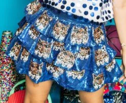 Queen Of Sparkles Royal Cat Tiered Sequin Skirt