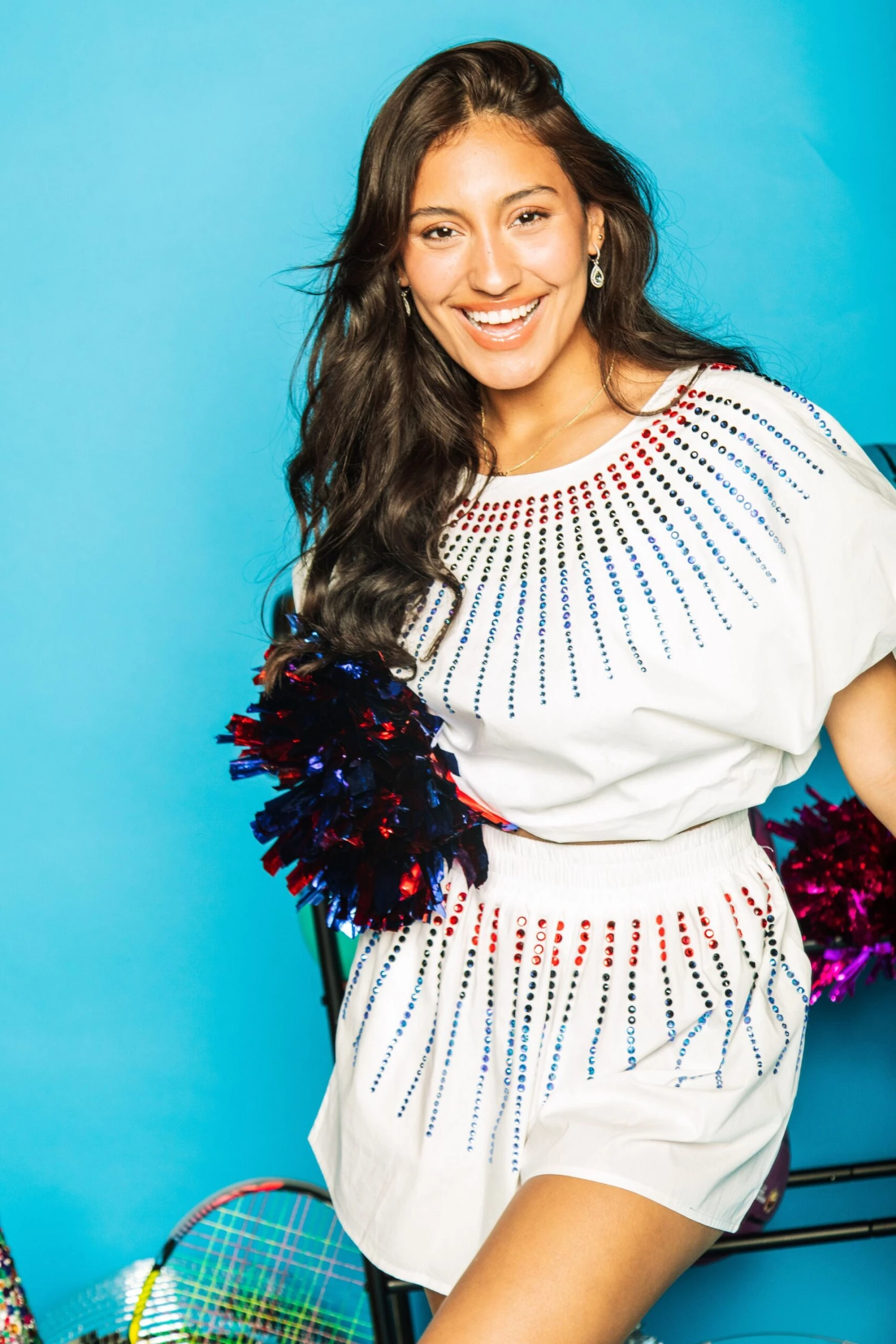 Queen Of Sparkles White Cotton Bubble Top With Red & Blue Burst - Image 3