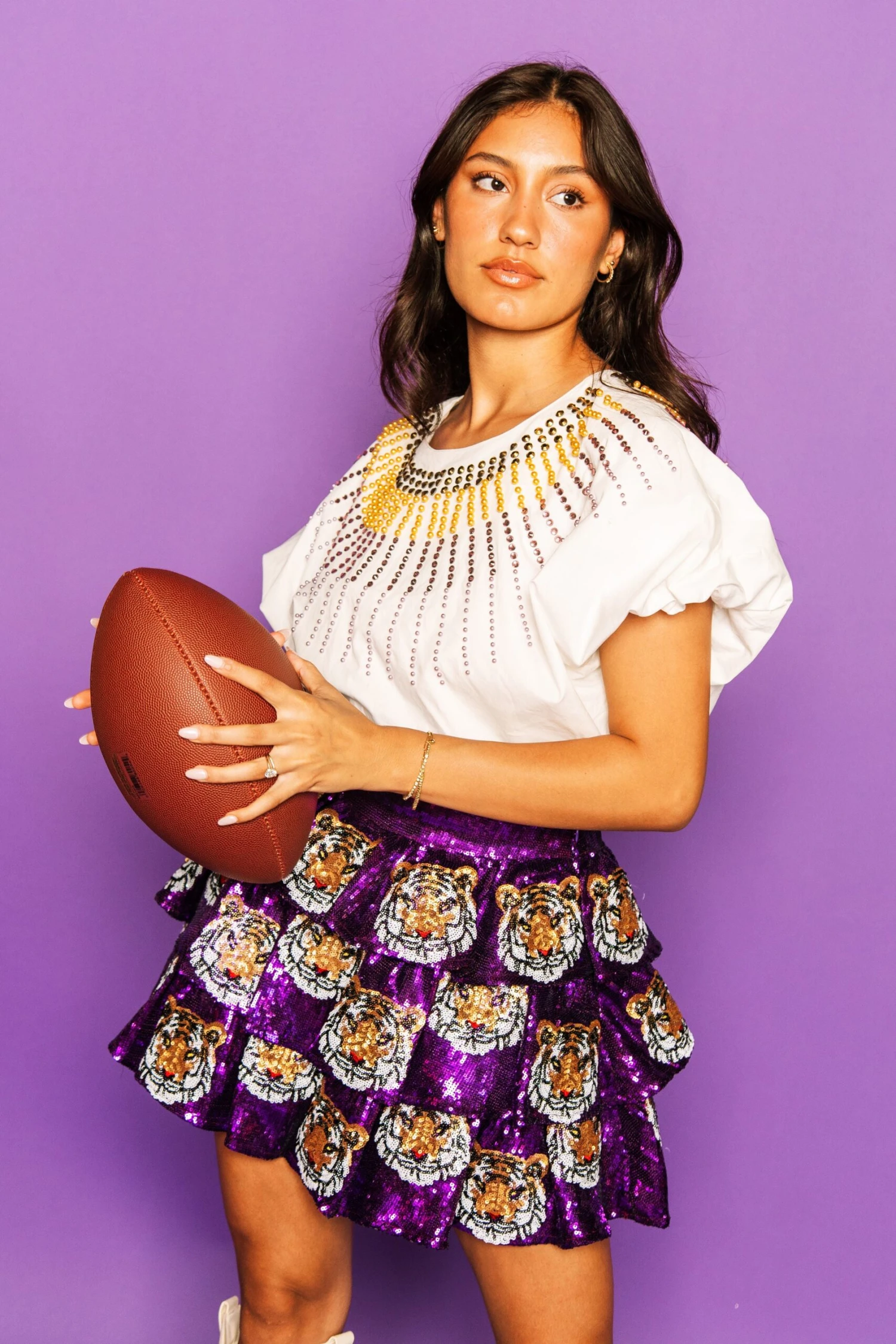 Queen Of Sparkles Purple Tiered Sequin Skirt With Tigers - Image 2