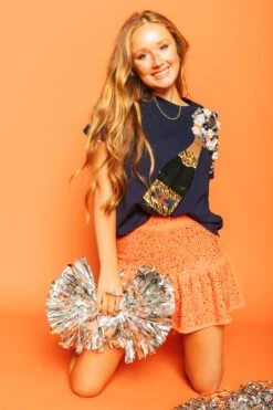 Queen Of Sparkles Navy With Tiger Print Popping Champagne Tee