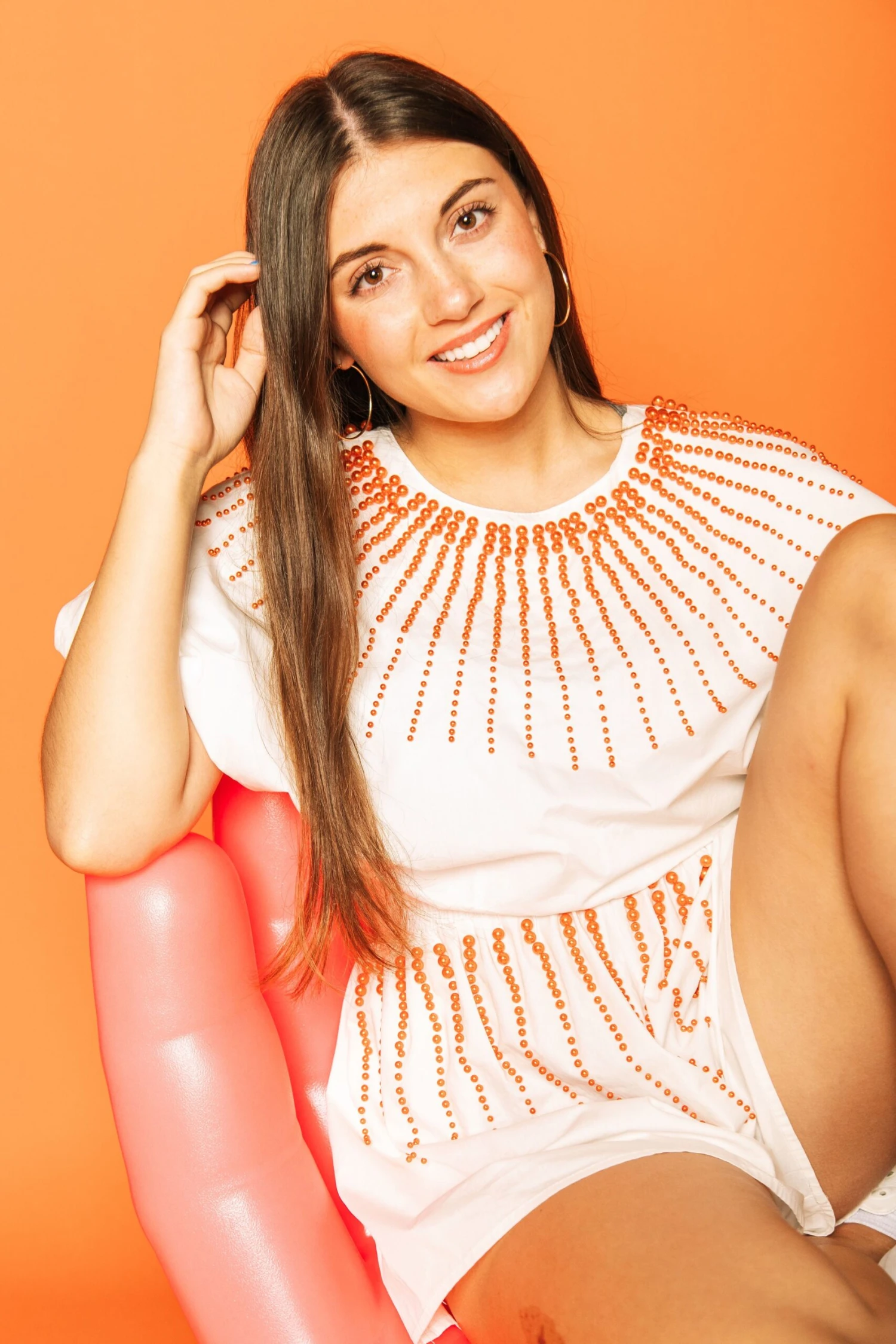 Queen Of Sparkles White Cotton Bubble Top With Orange Burst - Image 2