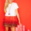 Queen Of Sparkles White & Red Feather Bottom Tee Dress