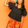 Queen Of Sparkles Black & Orange QOS Jersey Peplum Top