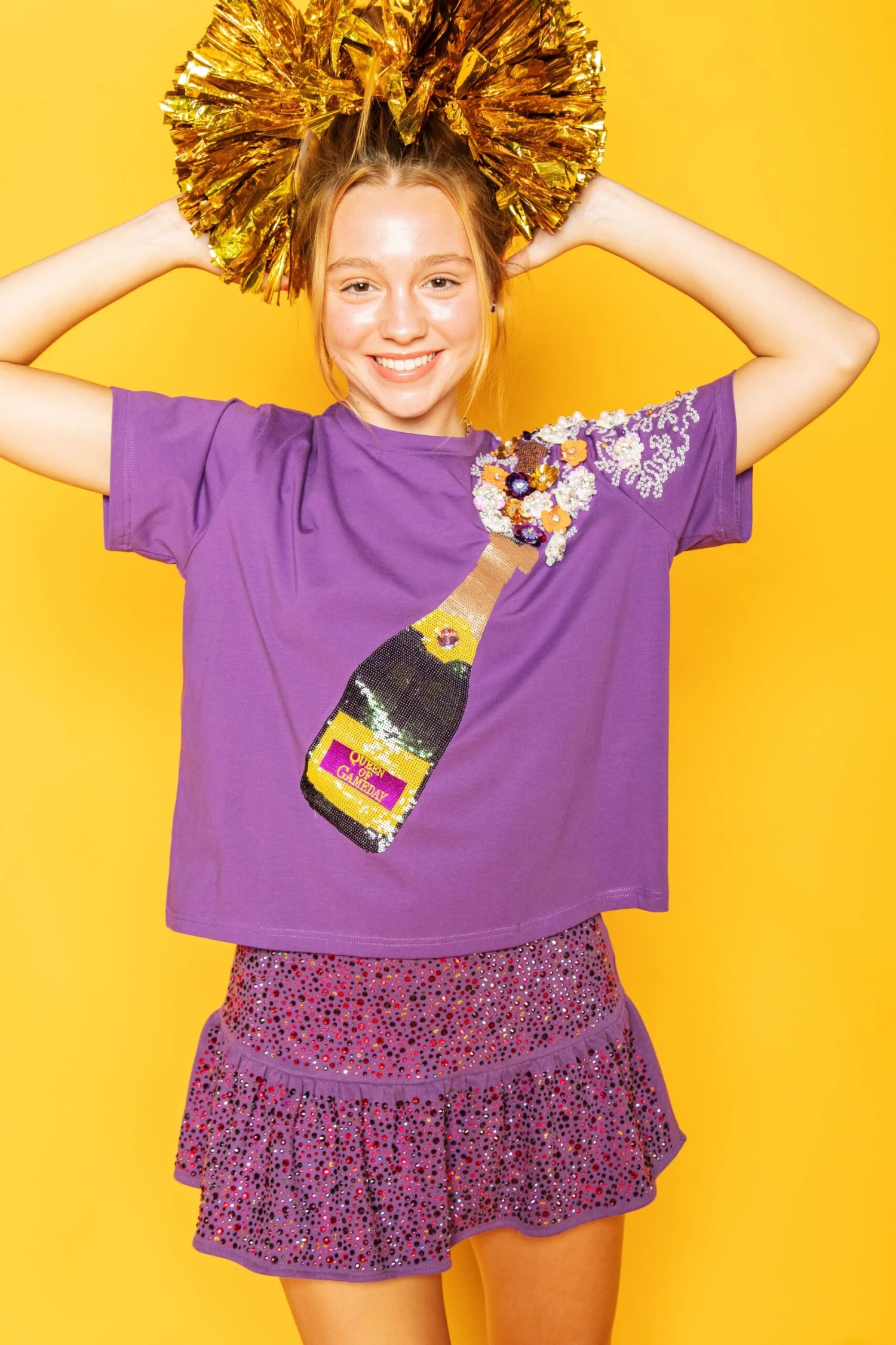 Queen Of Sparkles Purple & Yellow Popping Champagne Tee - Image 2