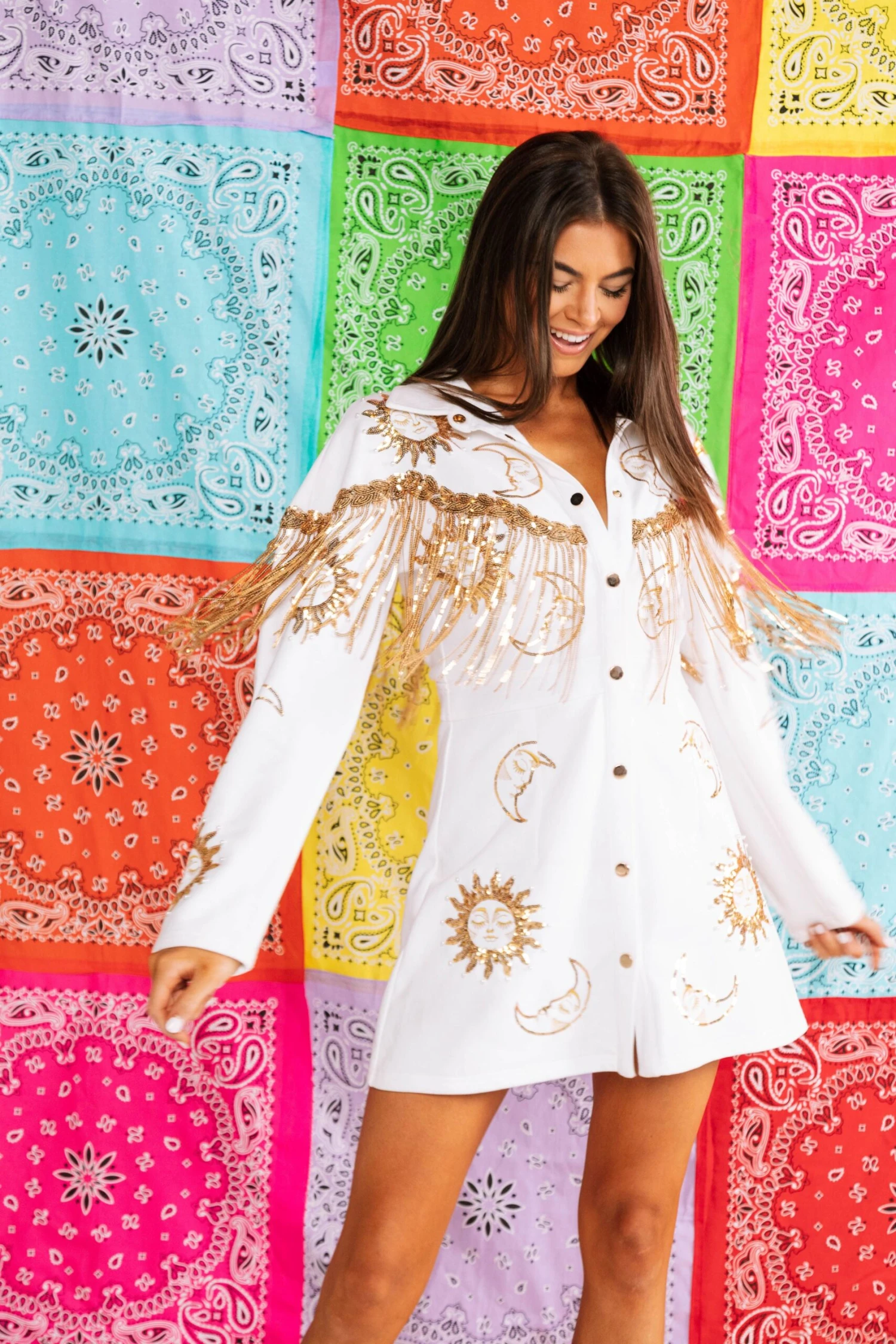 Queen Of Sparkles White Sun & Moon Cowgirl Dress - Image 2