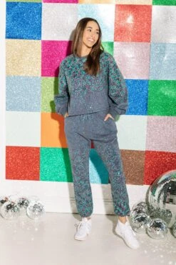 Queen Of Sparkles Grey Scattered Sequin Jogger