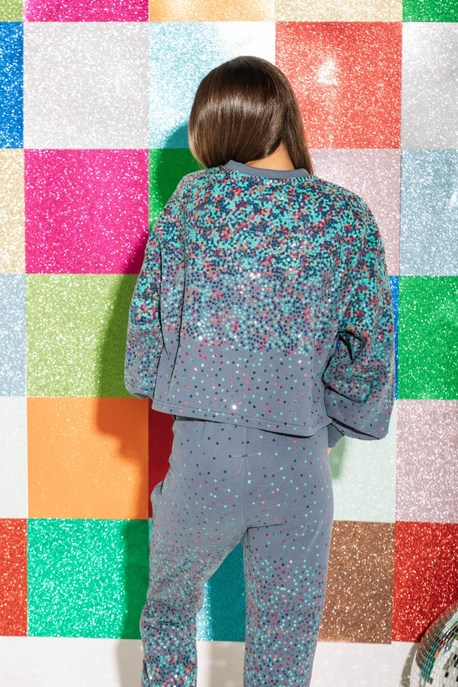 Queen Of Sparkles Grey Scattered Sequin Jogger - Image 2