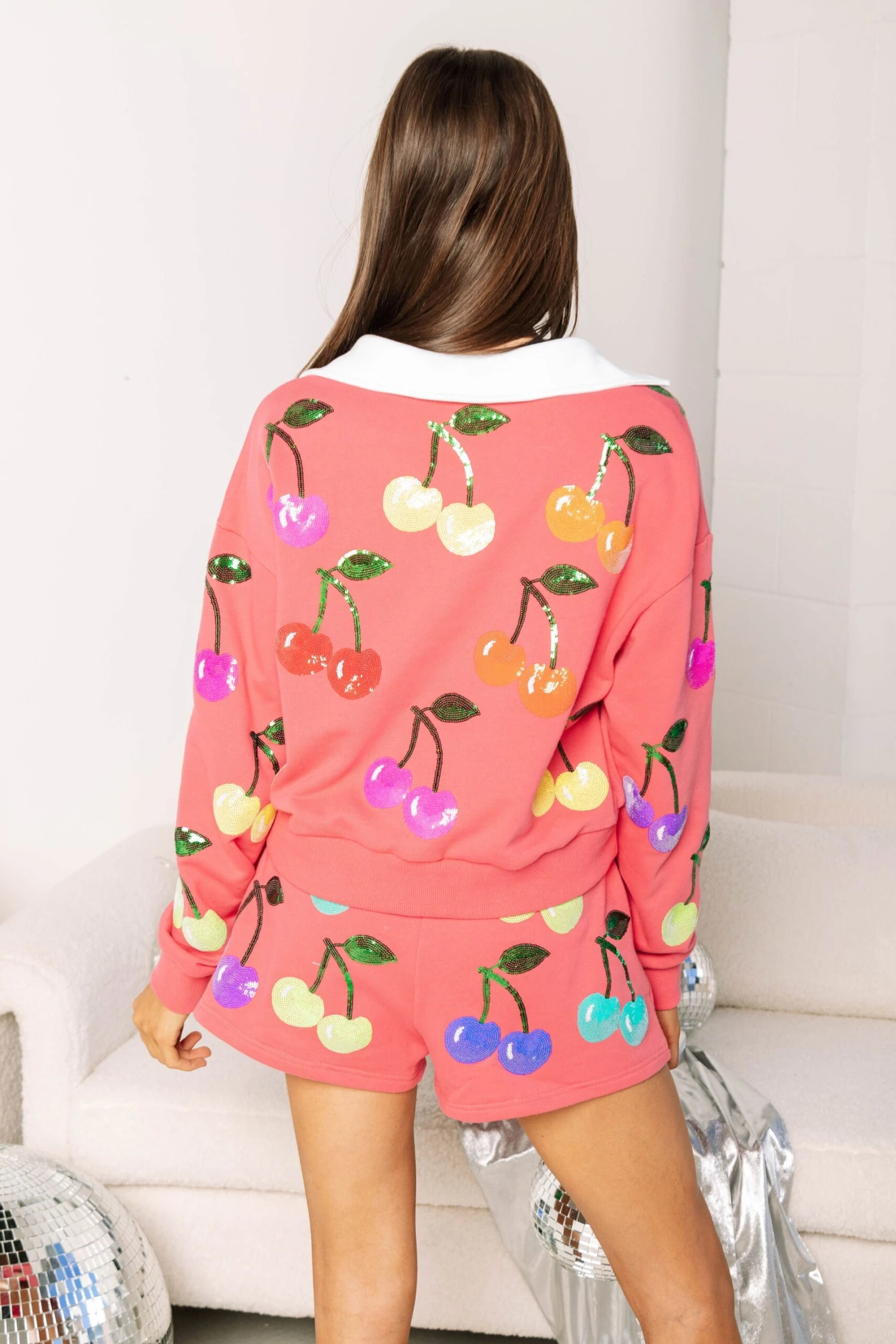 Queen Of Sparkles Bright Pink Rainbow Cherry Shorts - Image 4