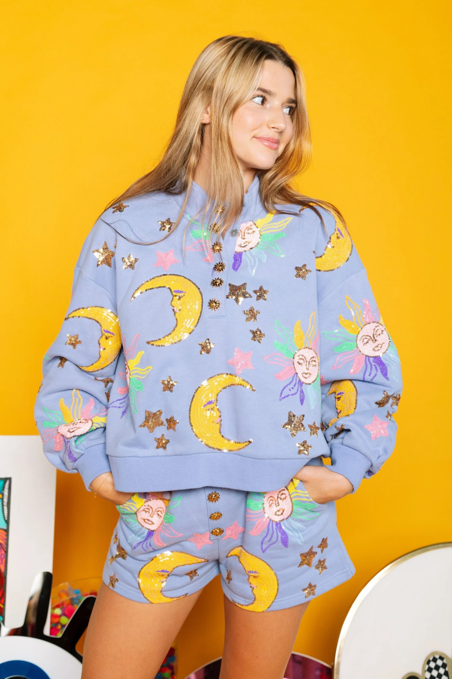 Queen Of Sparkles Sun & Moon Henley Sweatshirt - Image 4