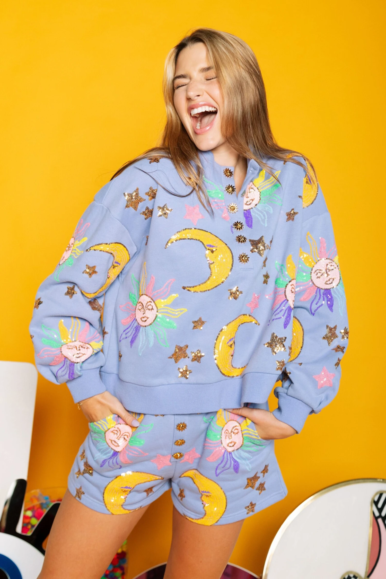 Queen Of Sparkles Sun & Moon Henley Sweatshirt - Image 3