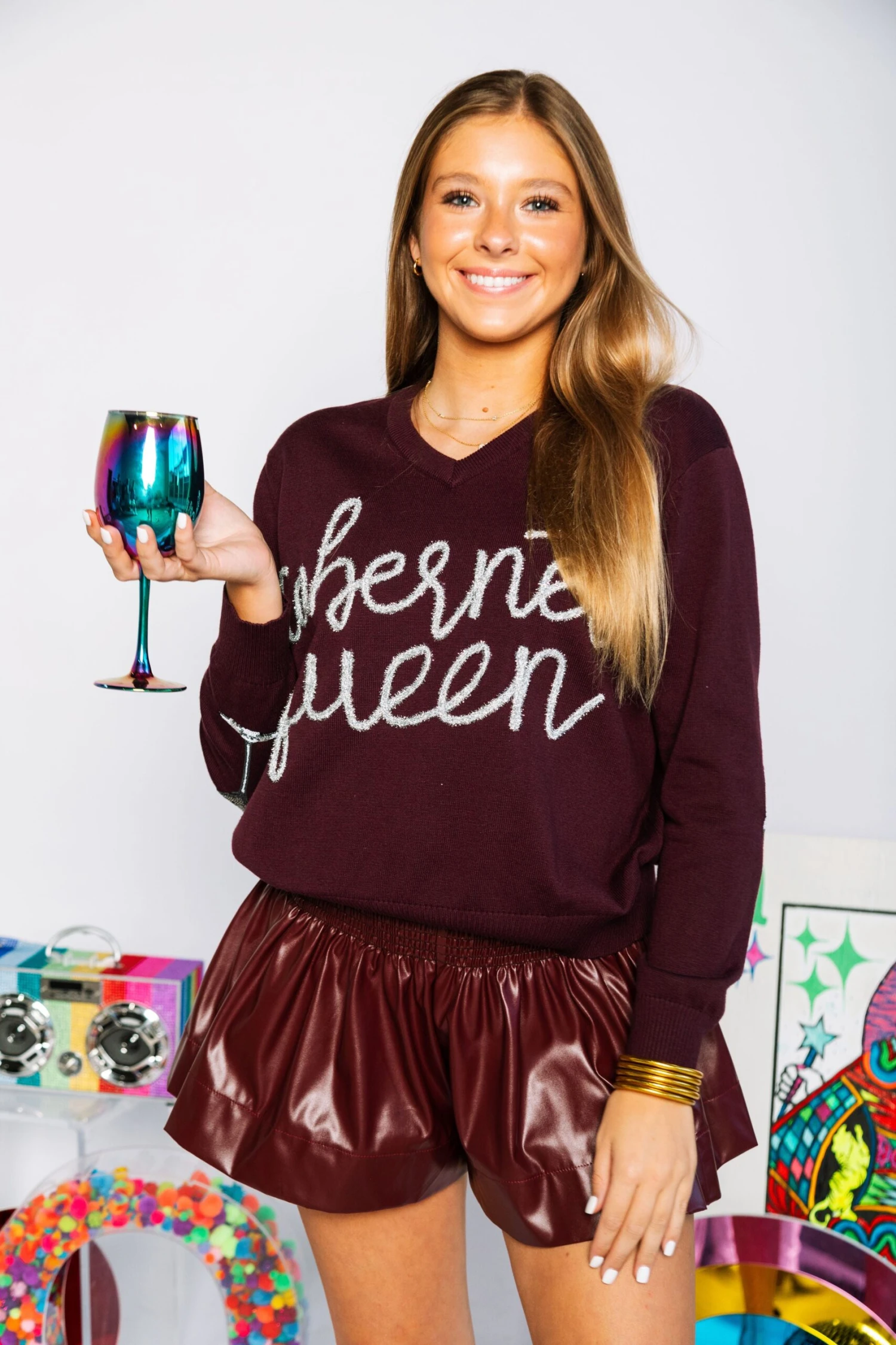 Queen Of Sparkles Cabernet Queen Sweater
