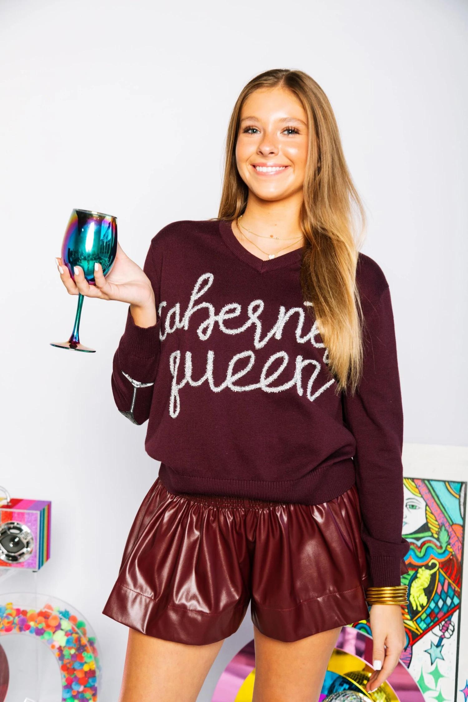 Queen Of Sparkles Cabernet Queen Sweater - Image 3