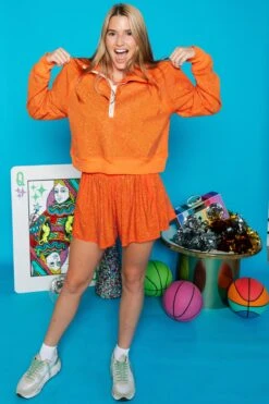Queen Of Sparkles Orange Rhinestone Half Zip Sweatshirt