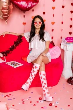 Queen Of Sparkles Pale Pink Glitter Hearts Flutter Top