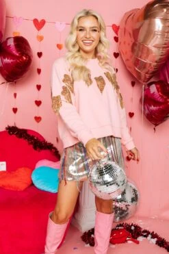Queen Of Sparkles Pink Fringe Heart Sweatshirt