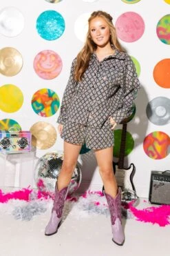 Black Iridescent Sequin Tweed Shorts