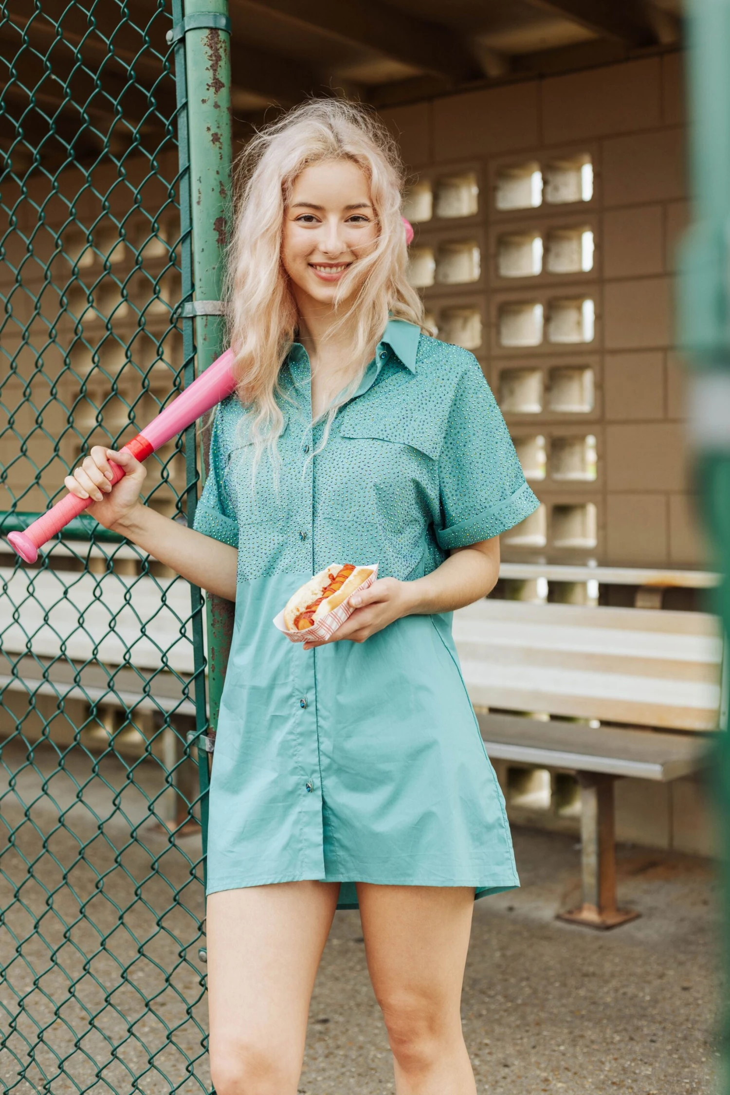 Queen Of Sparkles Teal Rhinestone Top Button Down Dress - Image 4