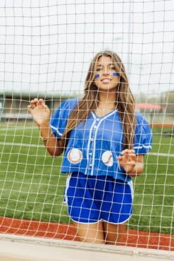 Queen Of Sparkles Royal Blue Peplum Baseball Top