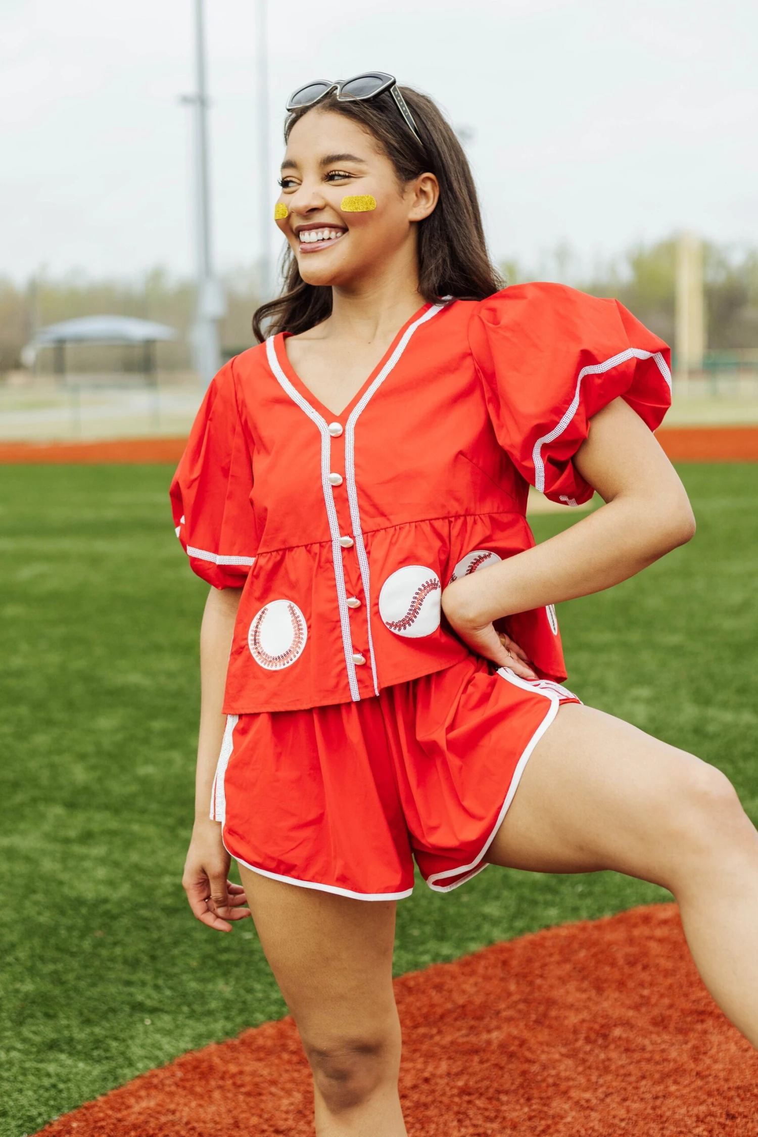 Queen Of Sparkles Red Peplum Baseball Top - Image 2