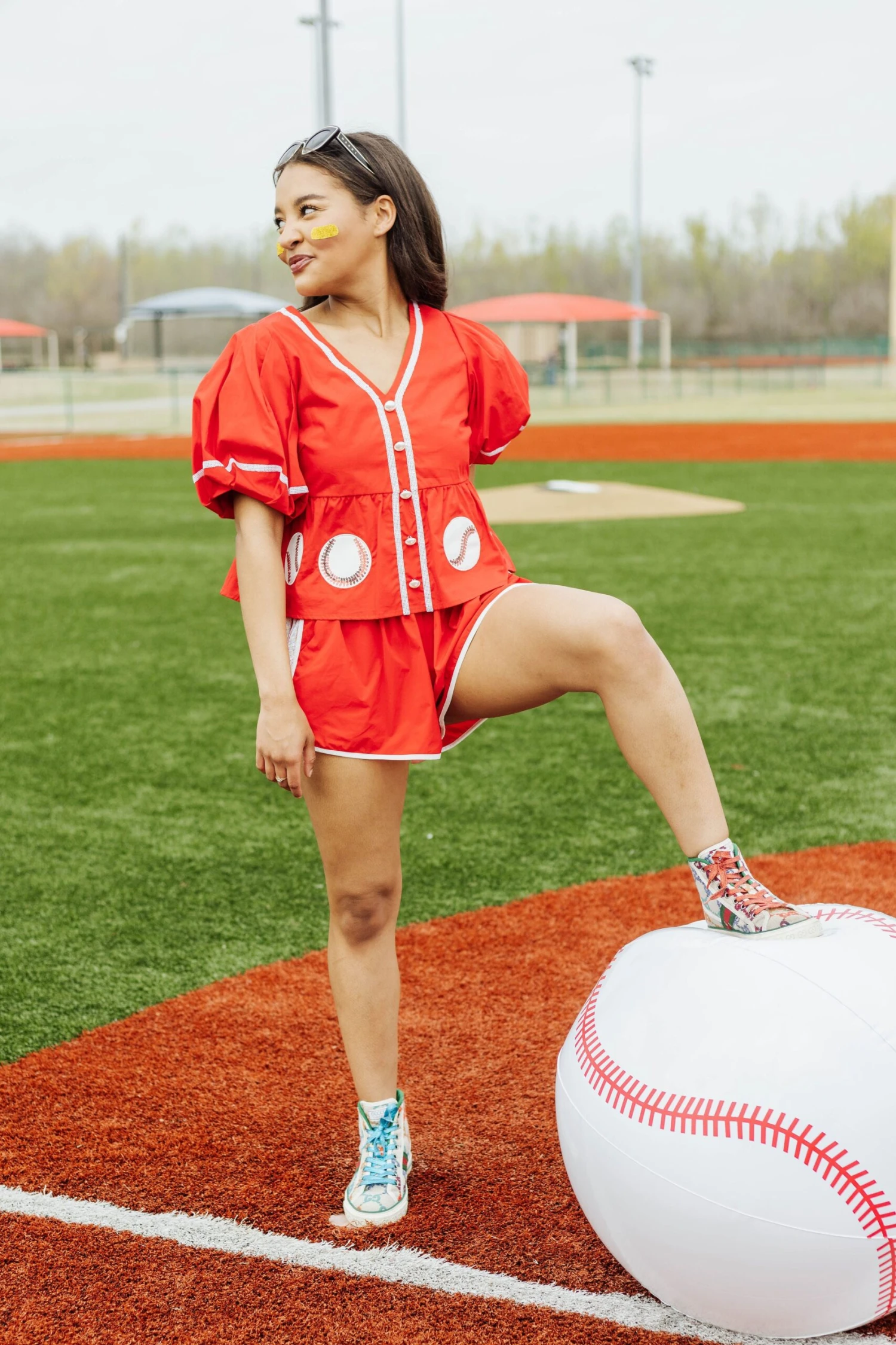 Queen Of Sparkles Red Peplum Baseball Top - Image 3