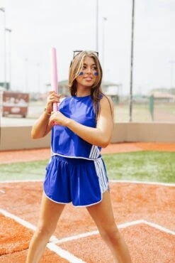 Queen Of Sparkles Royal Blue & White Side Active Short