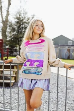 Queen Of Sparkles Tan Queen Back Sparkles Oversized Sweatshirt