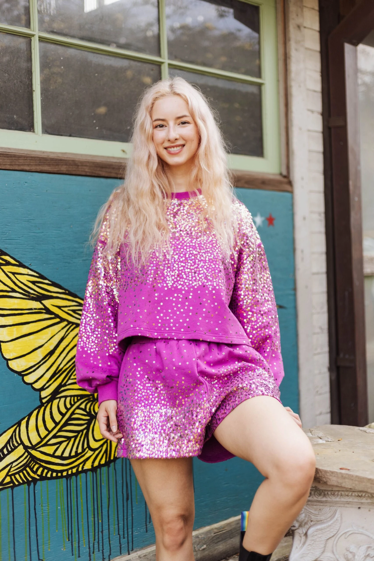 Queen Of Sparkles Purple Sequin Scattered Sweatshirt