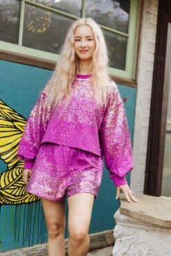 Queen Of Sparkles Purple Sequin Scattered Short