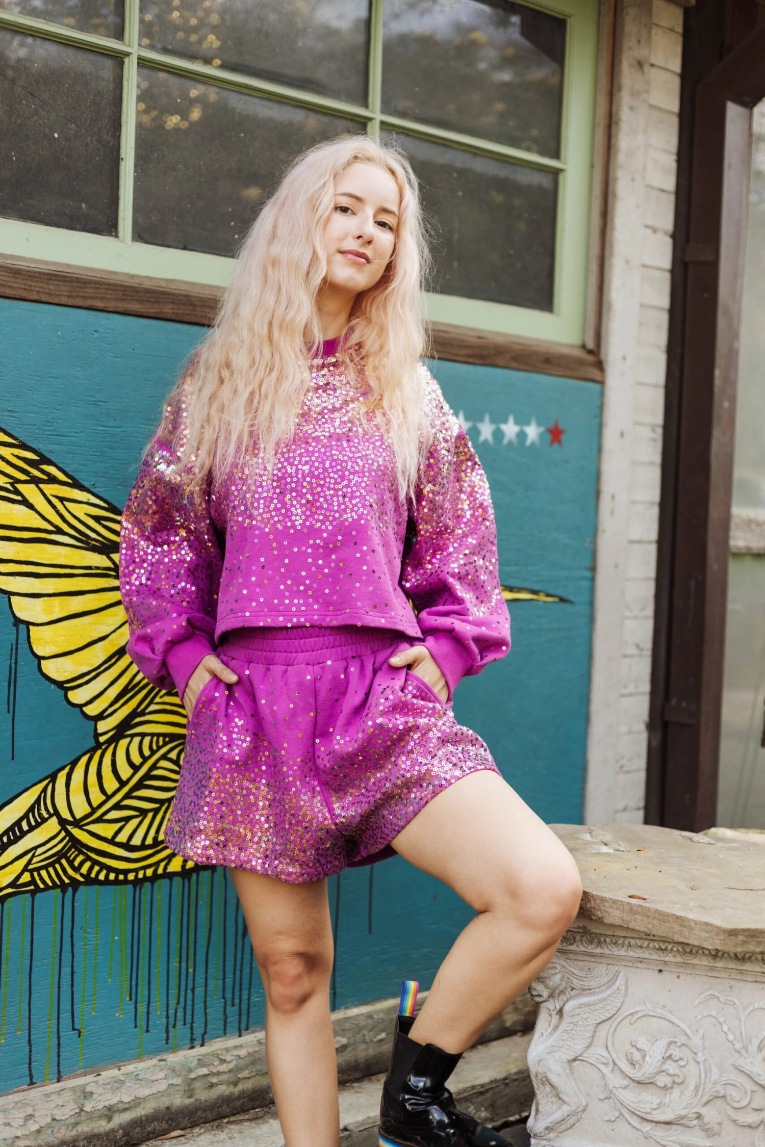 Queen Of Sparkles Purple Sequin Scattered Sweatshirt - Image 3