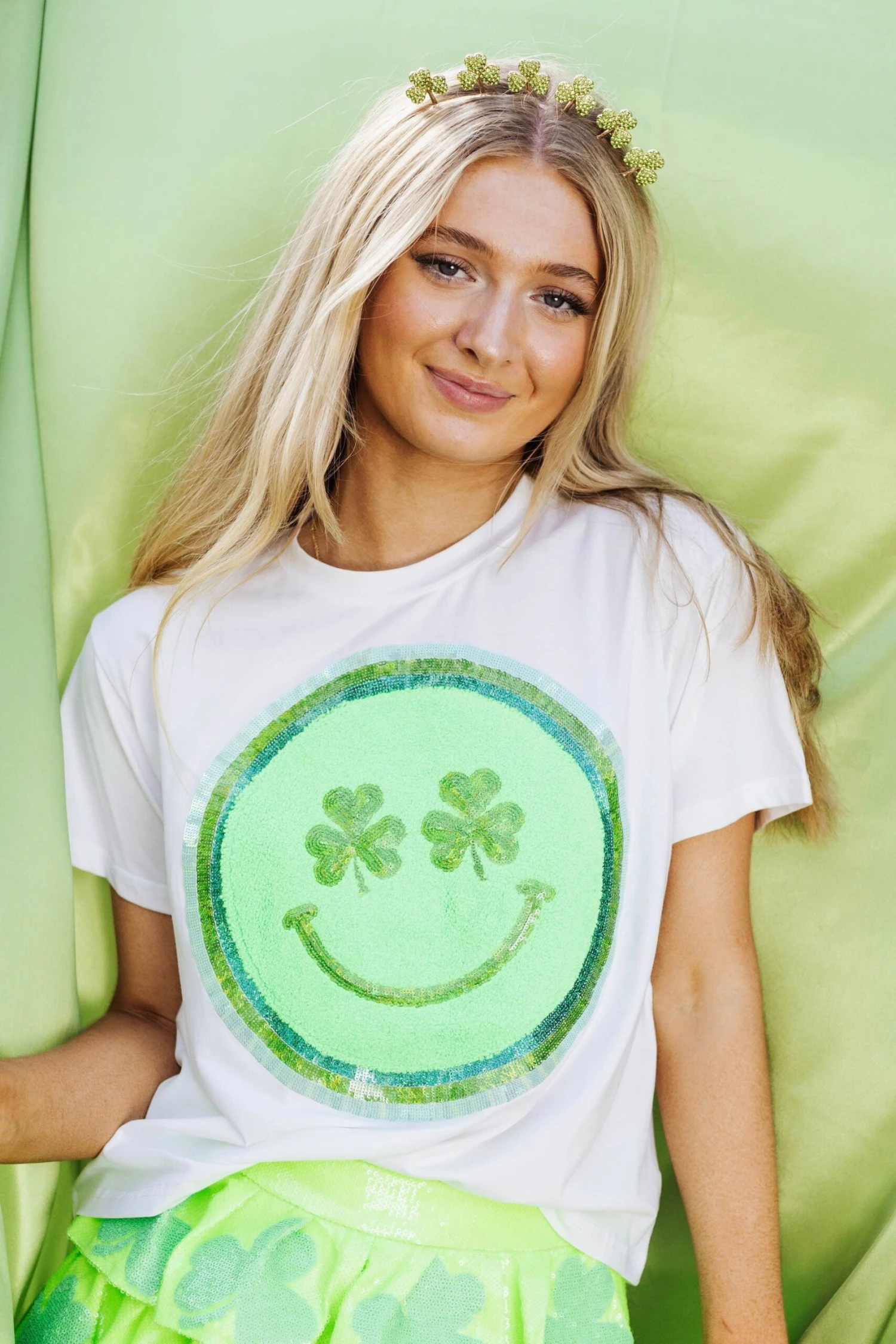 Queen Of Sparkles Shamrock Smiley Tee