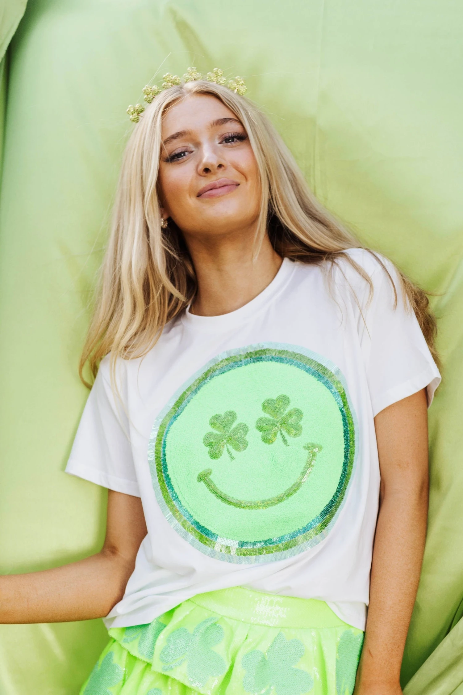 Queen Of Sparkles Shamrock Smiley Tee - Image 4