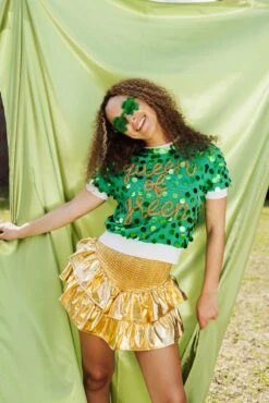 Queen Of Sparkles Gold Metallic Smocked Ruffle Skort