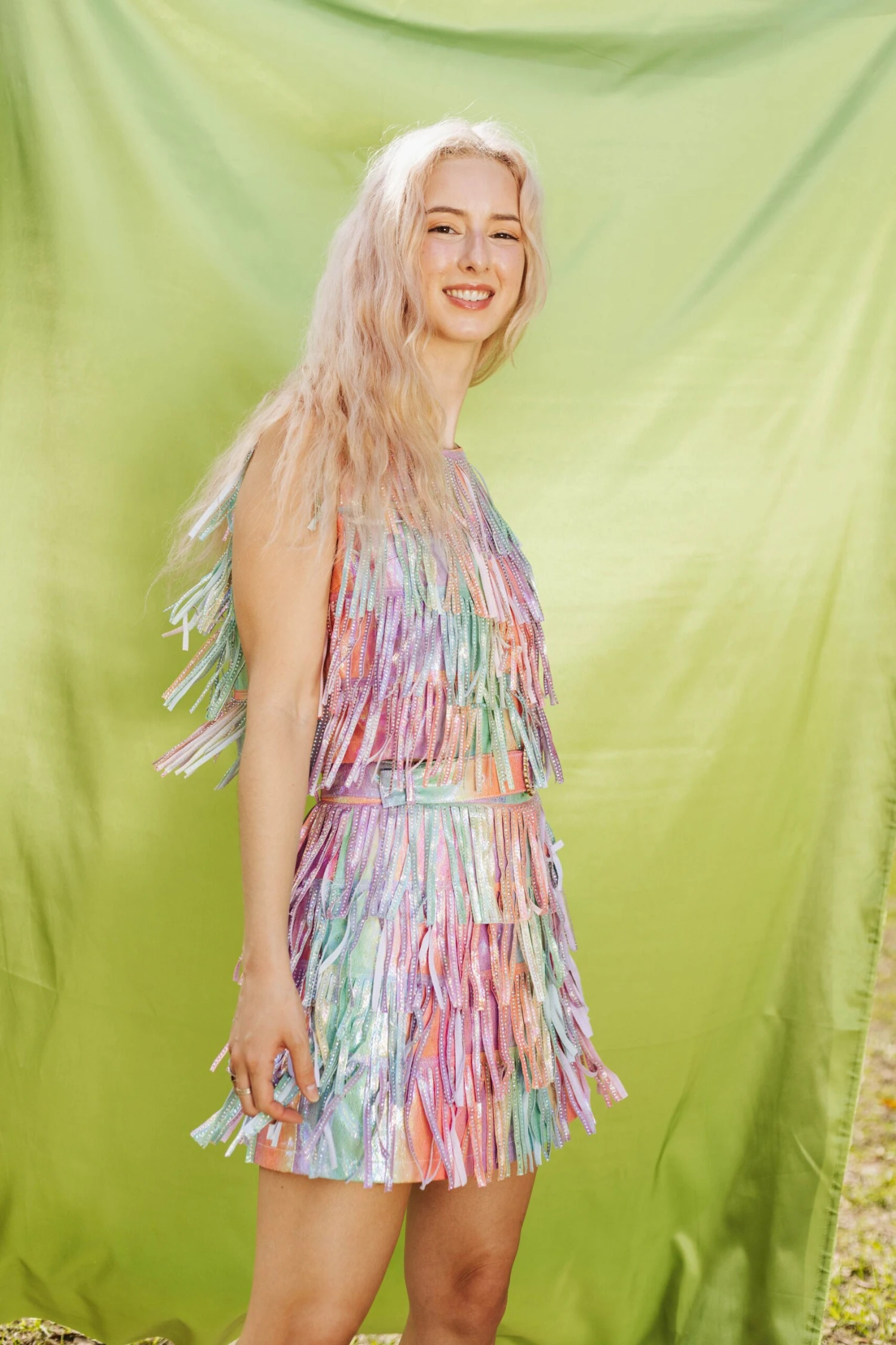 Queen Of Sparkles Rainbow Leather Fringe Belt Skirt - Image 3