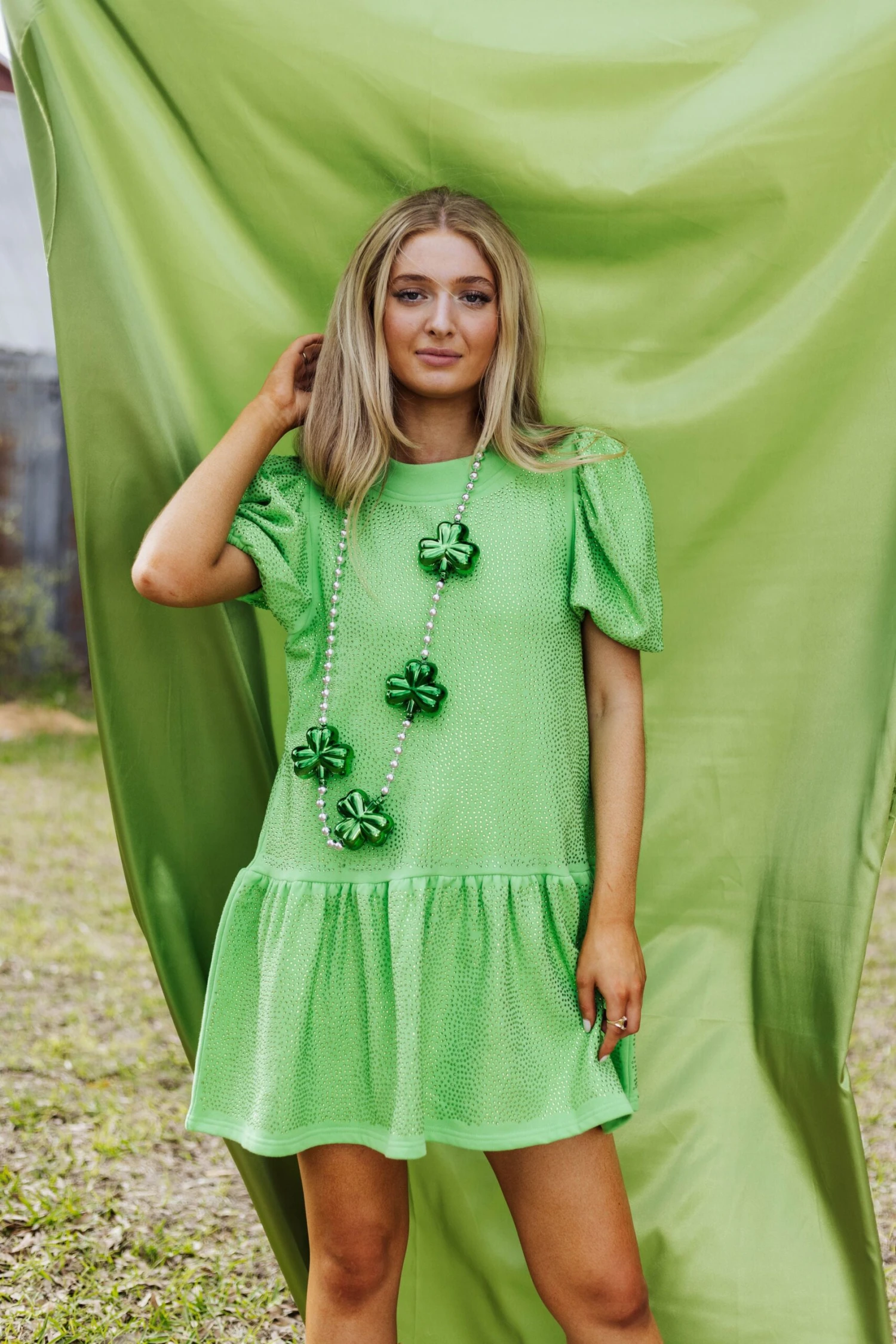 Queen Of Sparkles Green Full Rhinestone Baby Doll Dress