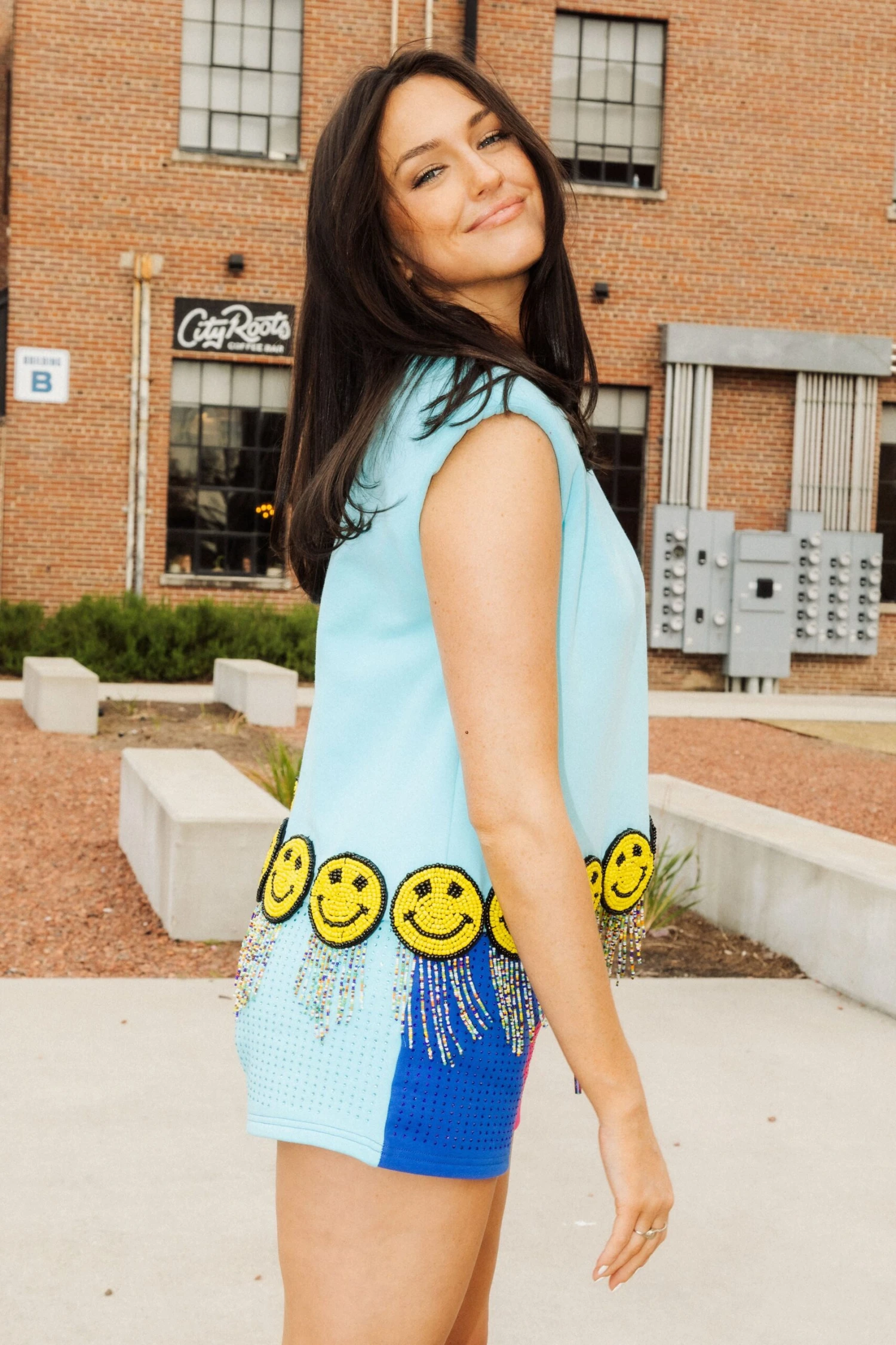 Queen Of Sparkles Fringe Smiley Shoulder Pad Tank