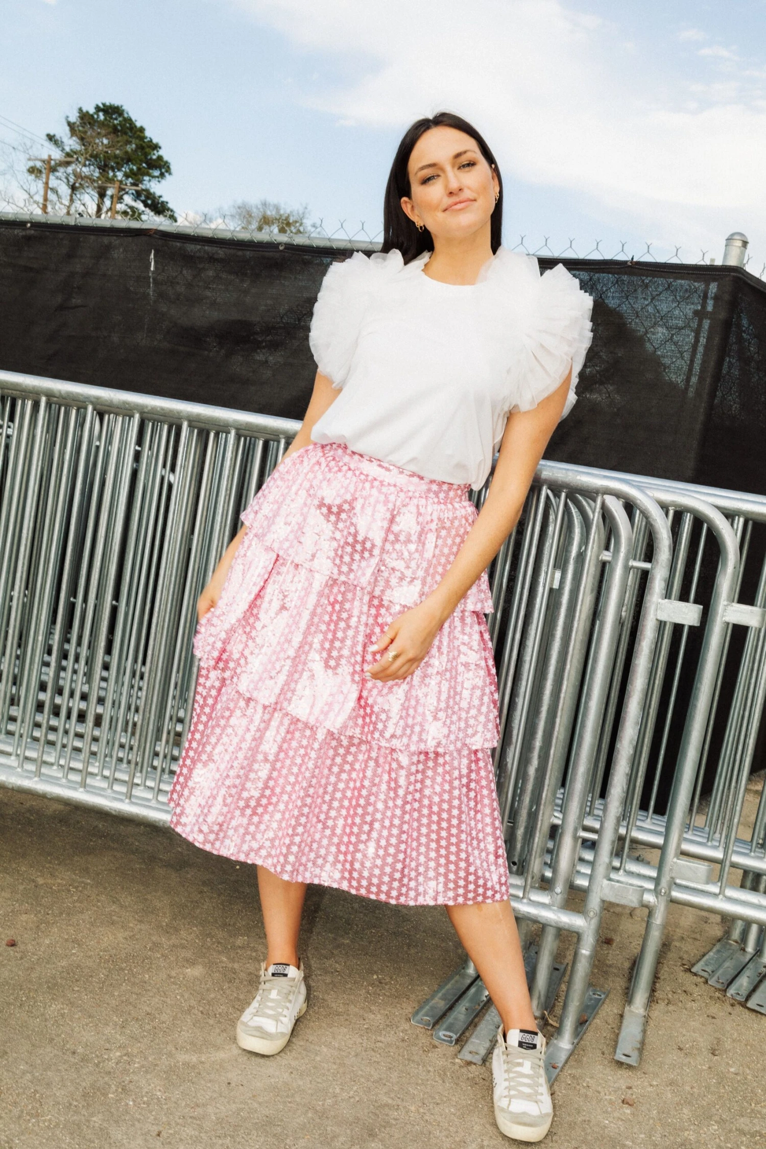 Queen Of Sparkles Sequin Star Ruffle Tiered Midi Skirt - Image 2