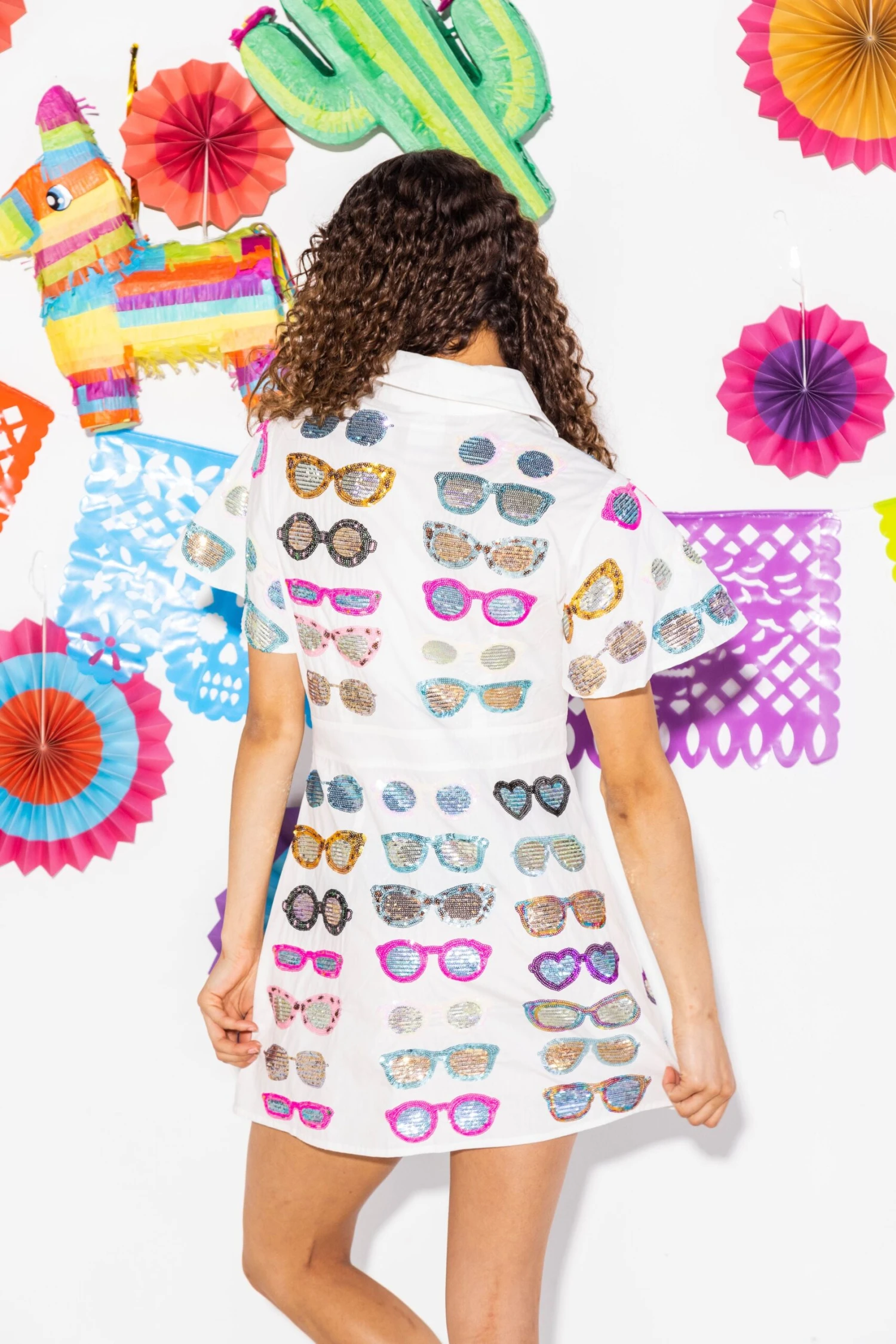 Queen Of Sparkles White Sunglass Collar Dress - Image 4