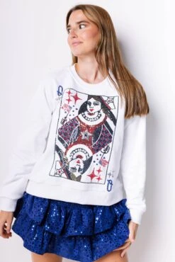 Queen Of Sparkles White USA Queen Card Sweatshirt