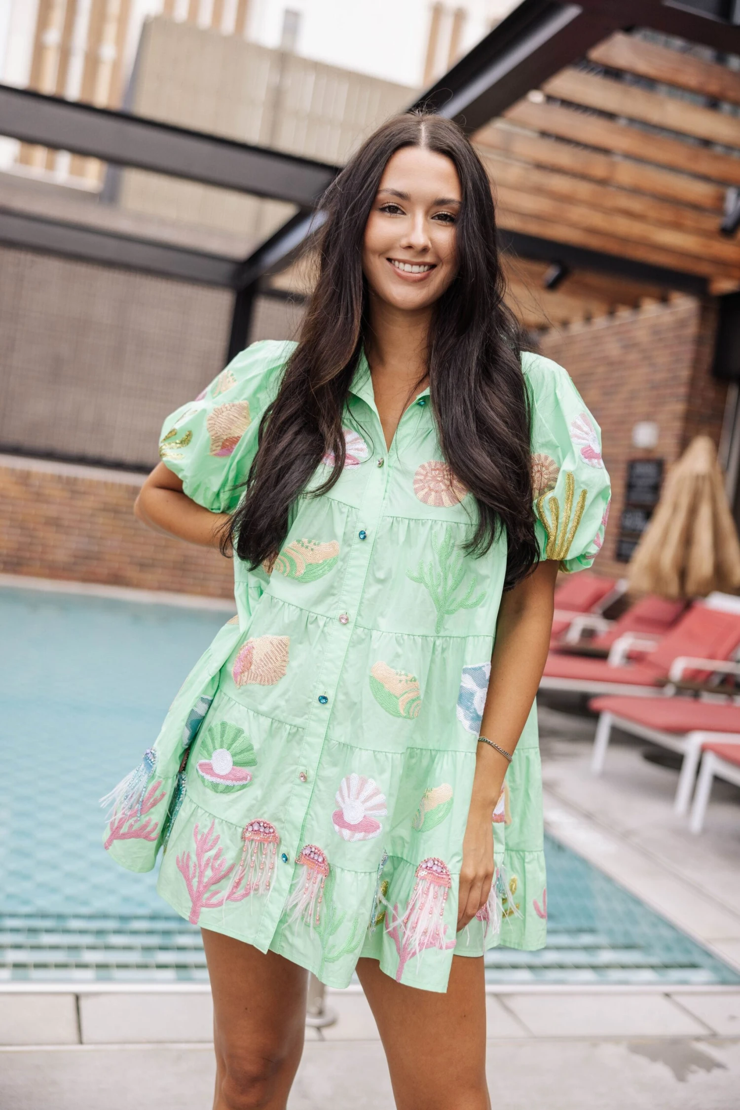 Mint Under The Sea Poof Sleeve Dress - Image 2