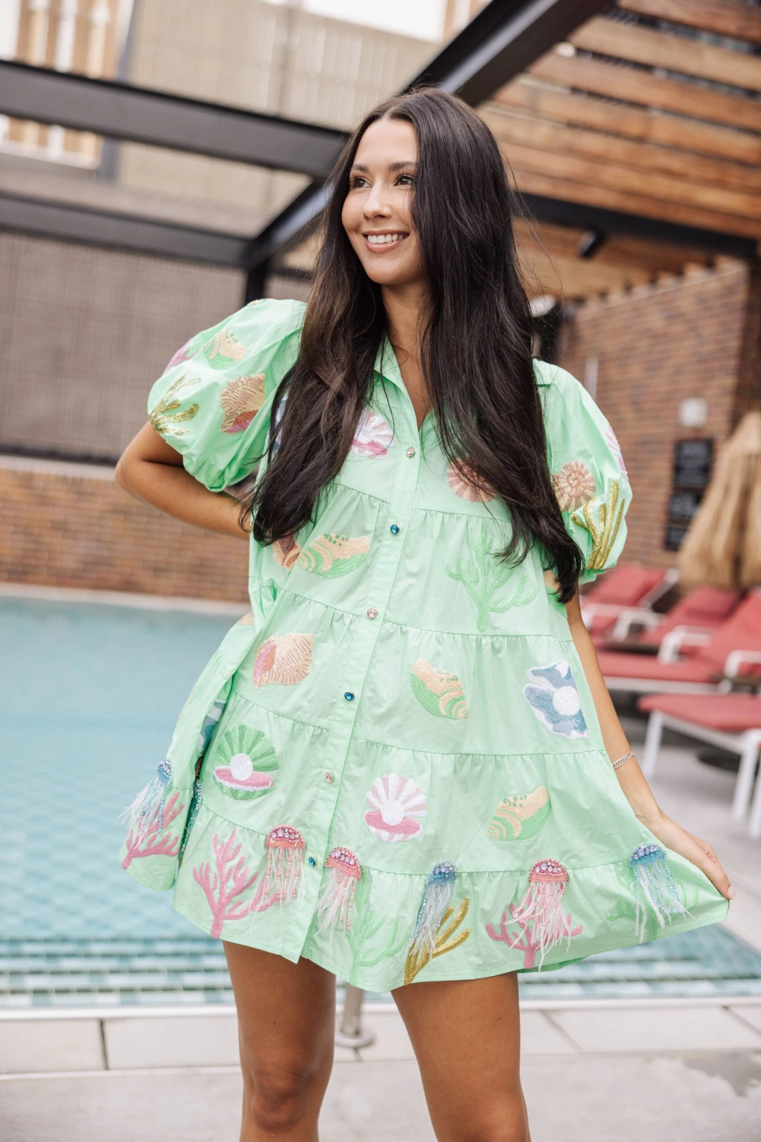 Mint Under The Sea Poof Sleeve Dress - Image 3