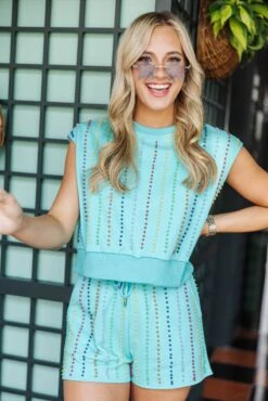 Queen Of Sparkles Seafoam Pearl Stripe Short