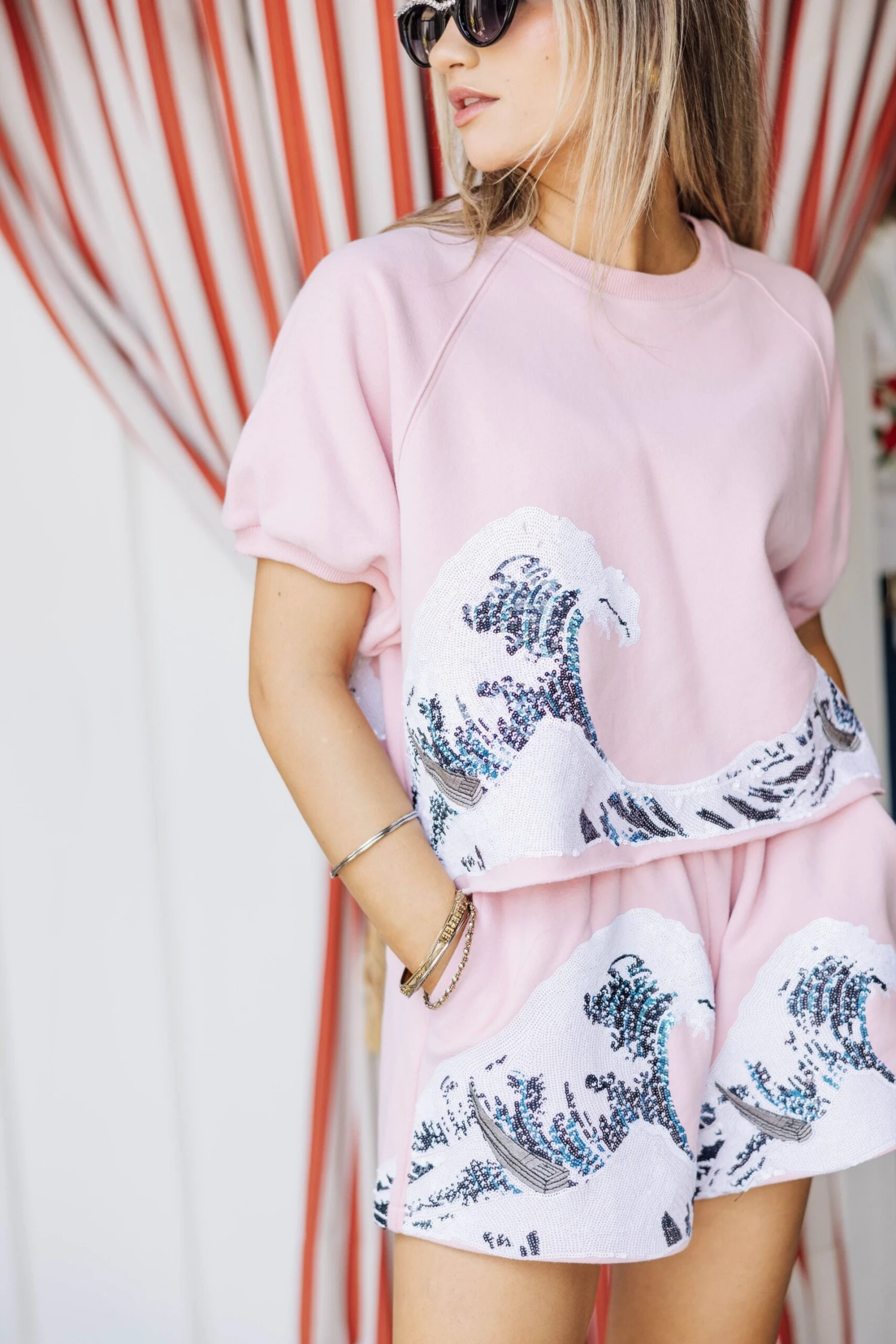 Queen Of Sparkles Light Pink Wave Shorts - Image 3